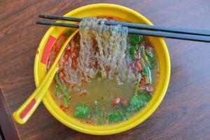 Chinese vermicelli noodles with spicy soup photo