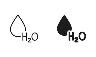 H2O Silhouette and Line Icon Set. Water Drop Black Sign Collection. Chemical Formula for Water. Symbol of Fresh Aqua Symbols. Isolated Vector Illustration.