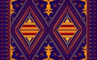 Ethnic folk geometric seamless pattern in dark blue, red and yellow tone in vector illustration design for fabric, mat, carpet, scarf, wrapping paper, tile and more