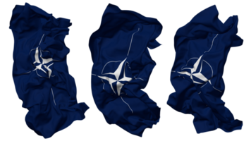 Nord atlantique traité organisation, nato drapeau vagues isolé dans différent modes avec bosse texture, 3d le rendu png