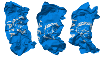 international atomique énergie agence, AIEA drapeau vagues isolé dans différent modes avec bosse texture, 3d le rendu png