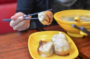 pan frito Xiao largo bao con sésamo y primavera cebolla foto