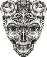 Art fancy skull day of the dead. Hand drawing and make graphic vector. vector