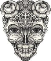 Art fancy skull day of the dead. Hand drawing and make graphic vector. vector