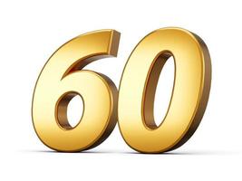 3d Shiny Gold Number 60, Sixty 3d Gold Number Isolated On White Background, 3d illustration photo