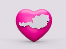 3d Pink Heart With 3d White Map Of Austria Isolated On White Background, 3d Illustration photo