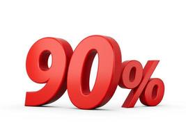 3d Red Ninety 90 Percent Sign on White Background 3d illustration photo