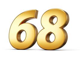 Golden metallic Number 68 Sixty Eight, White background 3d illustration photo