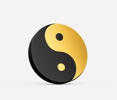 3d Black And Golden Yin And Yang Symbol of Harmony And Balance On White Background, 3d illustration photo