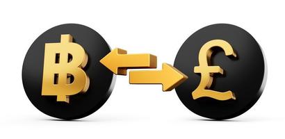 Gold and black Baht to Pound sign icon currency exchange icon with shadow. 3d illustration photo