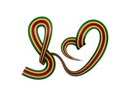 3d Flag Of Zimbabwe, Heart Shaped Wavy Awareness Ribbon flag On White Background, 3d illustration photo