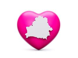 3d Pink Heart With 3d White Map Of Belarus Isolated On White Background, 3d Illustration photo