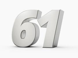 3d Shiny Silver Number 61, Sixty One 3d Silver Number Isolated On White Background, 3d illustration photo