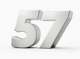 3d Shiny Silver Number 57 Fifty Seven 3d Silver Number Isolated On White Background, 3d illustration photo