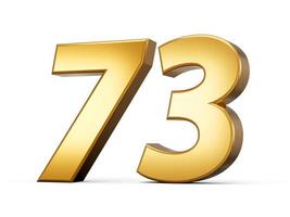 Gold number 73 Seventy Three isolated white background. shiny 3d number made of gold 3d illustration photo