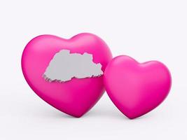 3d Pink Heart With 3d White Map Of Bhutan Isolated On White Background, 3d Illustration photo