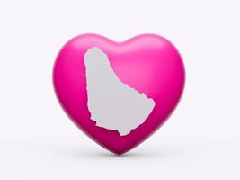 3d Pink Heart With 3d White Map Of Barbados Isolated On White Background, 3d Illustration photo