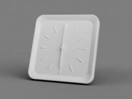 3d Simple White Square Wall Clock, 6 O'Clock Six O'Clock Isolated On Grey Background 3d illustration photo