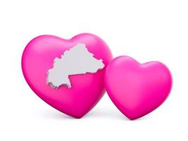 3d Shiny Pink Hearts With 3d White Map Of Burkina Faso Isolated On White Background, 3d illustration photo
