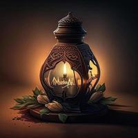 Muslim Islamic Arabic lantern. Background with a Arabic lantern of the celebration of Ramadan Kareem. Ai art photo