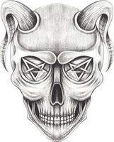 Art surreal devil skull. Hand drawing and make graphic vector. vector