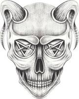 Art surreal devil skull. Hand drawing and make graphic vector. vector