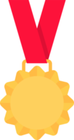 Gold medal with red ribbon in flat style png