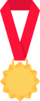 Gold medal with red ribbon in flat style png