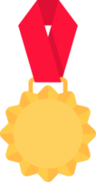 Gold medal with red ribbon in flat style png