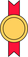 Gold medal with red ribbon in flat style png