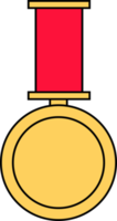 Gold medal with red ribbon in flat style png