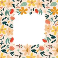 Frame with flowers in a flat style on a light background. vector