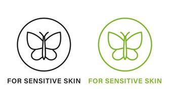 Dermatology Product for Sensitive Skin Line Green and Black Icon Set. Hypoallergenic Product for Skin Face Pictogram. Dermatologically Icon of Sensitive Skin Symbol. Isolated Vector Illustration.