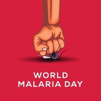 mundo malaria día ilustración diseño concepto con mano puñetazo abajo mosquitos vector