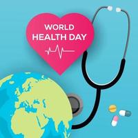 top view world health day illustration with earth, pills, and stethoscope vector