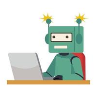 Robot doing  work with laptop vector