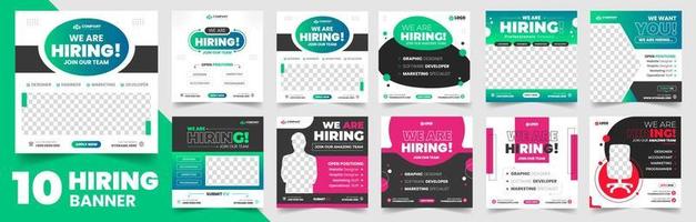 We are hiring job vacancy social media post banner design set template with. We are hiring job vacancy square web banner design bundle. Hiring banner set. Hiring Banner bundle. vector