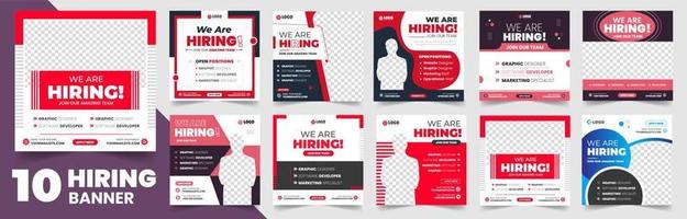 We are hiring job vacancy social media post banner design set template with. We are hiring job vacancy square web banner design bundle. Hiring banner set. Hiring Banner bundle. vector