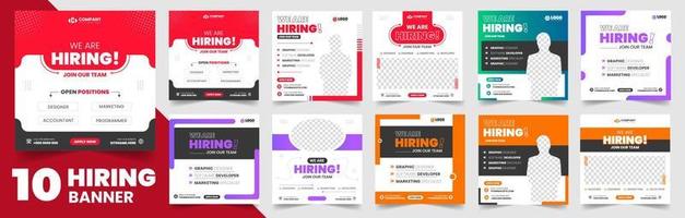 We are hiring job vacancy social media post banner design set template with. We are hiring job vacancy square web banner design bundle. Hiring banner set. Hiring Banner bundle. vector