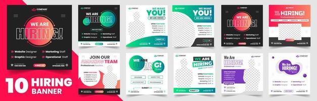 We are hiring job vacancy social media post banner design set template with. We are hiring job vacancy square web banner design bundle. Hiring banner set. Hiring Banner bundle. vector