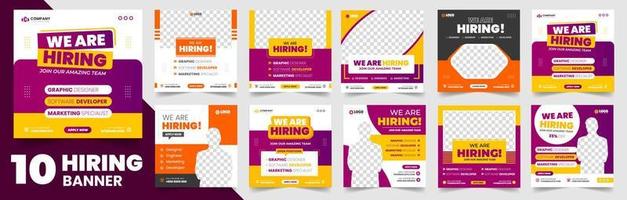 We are hiring job vacancy social media post banner design set template with. We are hiring job vacancy square web banner design bundle. Hiring banner set. Hiring Banner bundle. vector