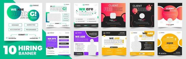 We are hiring job vacancy social media post banner design set template with. We are hiring job vacancy square web banner design bundle. Hiring banner set. Hiring Banner bundle. vector