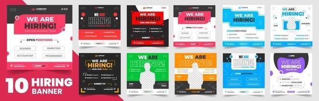 We are hiring job vacancy social media post banner design set template with. We are hiring job vacancy square web banner design bundle. Hiring banner set. Hiring Banner bundle. vector