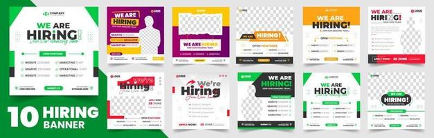 We are hiring job vacancy social media post banner design set template with. We are hiring job vacancy square web banner design bundle. Hiring banner set. Hiring Banner bundle. vector