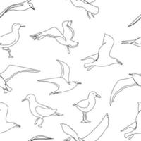 Outline seagull hand drawn seamless pattern. Hand drawn minimalism style vector illustration. Beautiful sea life design elements.