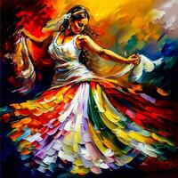 girl dancer indian painting Generative AI Beautiful Kathak Dance Painting photo