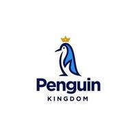 penguin emperor logo concept, blue penguin line with gold crown icon vector