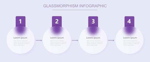 Infographics for 4 options, vector design with realistic frosted glass. 4 round positions under the numbers on a light background with a shadow.Glassmorphism effect