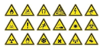 Yellow triangle warning sign set vector