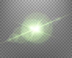 Green sunlight lens flare, sun flash with rays and spotlight. Vector illustration.